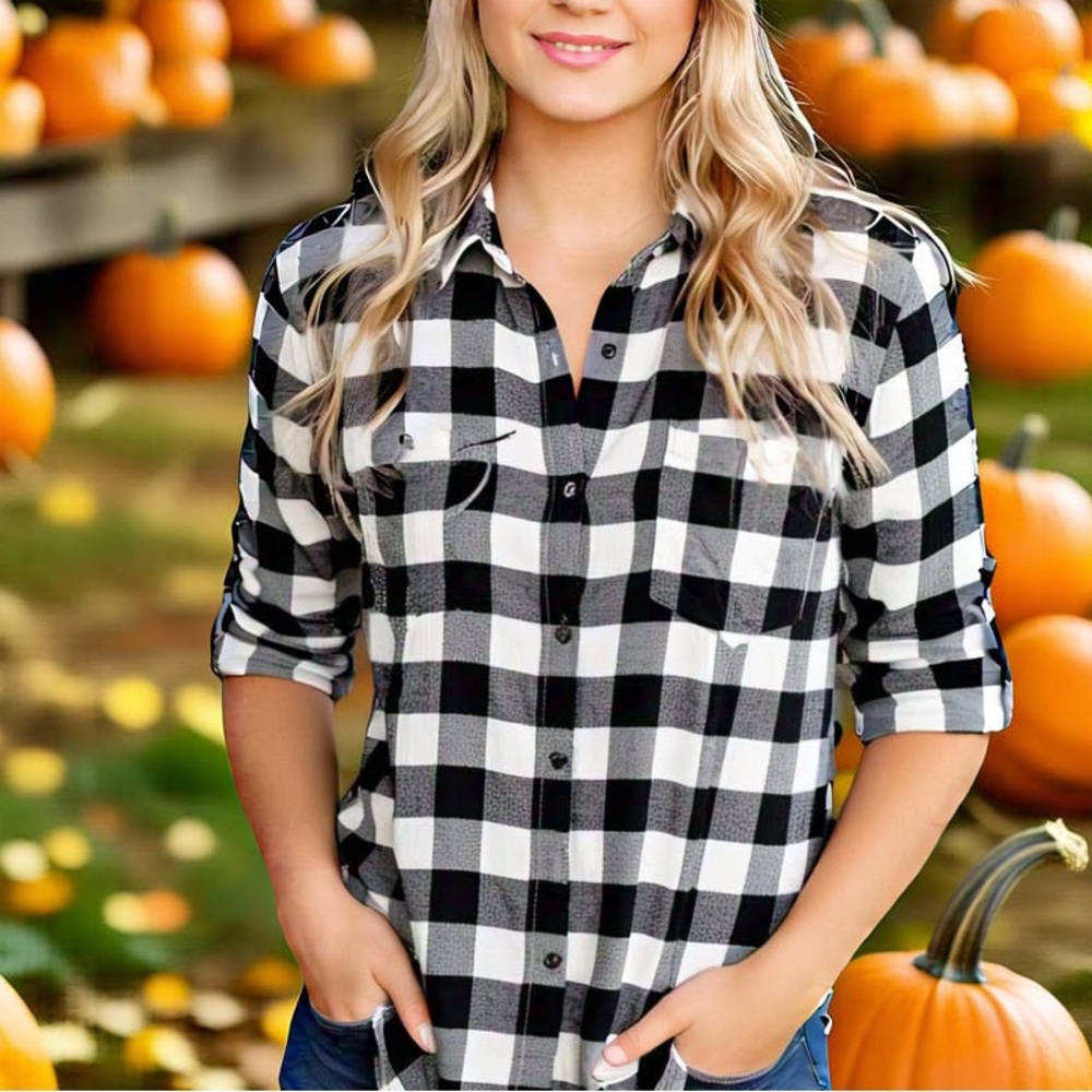 Black and White Buffalo Check Button Up